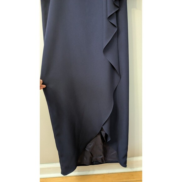 Scala Gown 10 Formal Navy Blue Beaded Sequin Event Wedding Holiday Lace Ruffle - Picture 4 of 14